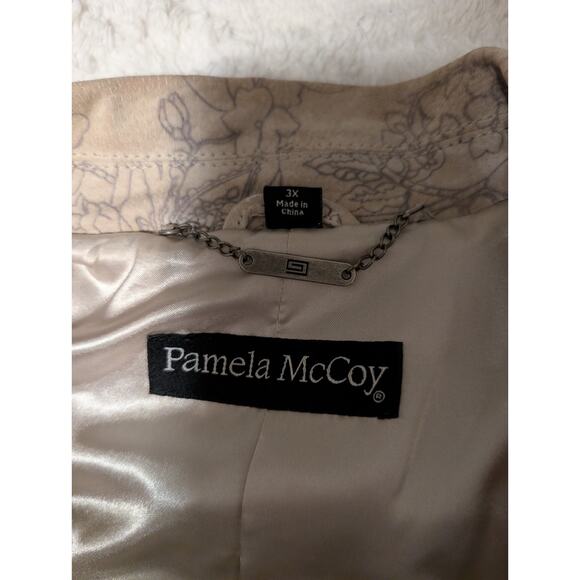 Pamela McCoy Genuine Leather Jacket Women's Plus Size 3X Beige Floral Boho Artsy - Picture 6 of 9
